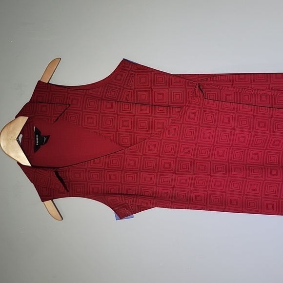 Express Vintage 90's Wrap Around Geometric Shape Collared Red Dress - Picture 1 of 7